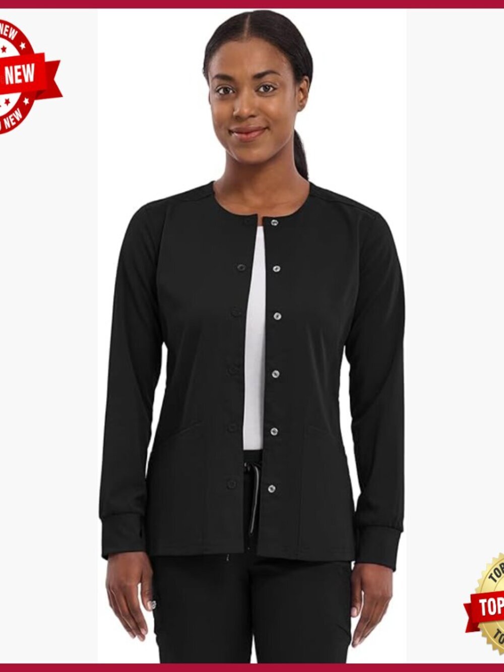 Snap Front Scrub Jacket 2-Way Stretch Medical Uniform Modern Fit